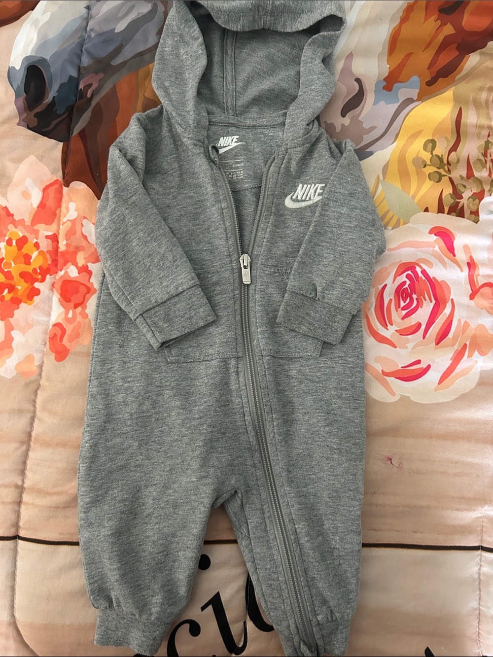 Nike Grey Hooded Zip Front Baby One-Piece